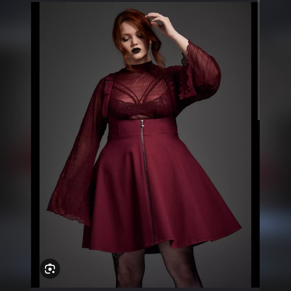 Burgundy Dress with Sheer Lace Top